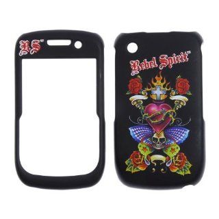 Blackberry Curve 8520/8530/9300 Rebel Spirit   Heart and Roases on Skull with rubberized finish   Tattoo Designer   Snap On Cover, Hard Plastic Case, Face cover, Protector Cell Phones & Accessories