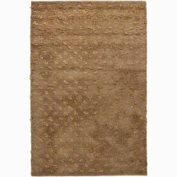 Handwoven Brown/gold Mandara New Zealand Wool Rug (79 X 106)