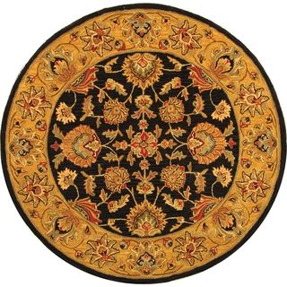 Handmade Heritage Kerman Charcoal/ Gold Wool Rug (6 Round)