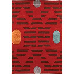 Hand tufted Red Abstract Mandara Wool Rug (5 X 76)