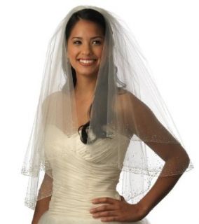 Wedding Bridal Veil Crystals Beaded 2 Layer, Elbow 405EIV
