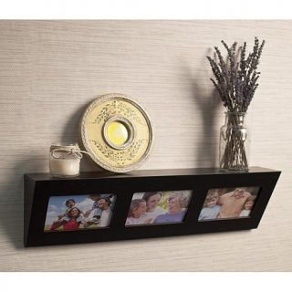 Decorative Espresso Wall Shelf with Built in Photo Frames