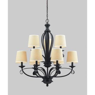 Charleston Matte Black And Creme Linen 9 light Chandelier