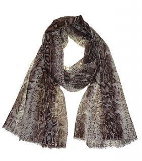 fine knit snake print scarf in chocolate by latimer