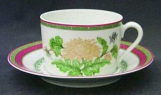 Haviland Chrysantheme Flat Cup & Saucer Set, Fine China Dinnerware   Celadon,Fra
