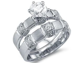 CZ Engagement Ring Wedding Set 14k White Gold Bridal (1.50 Carat)