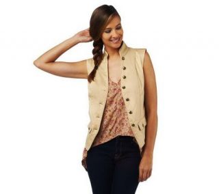 Luxe Rachel Zoe Mandarin Collar Military Vest with Pockets —