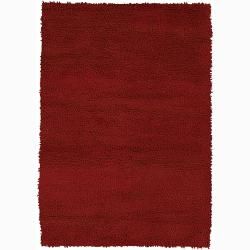 Handwoven Red Mandara New Zealand Wool Shag Rug (79 X 106)