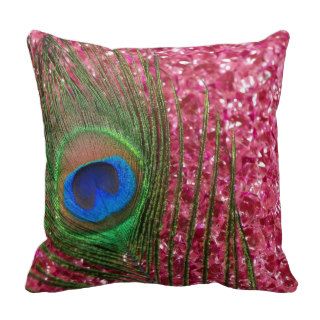 Rocky Pink Peacock Feather Still Life Pillow