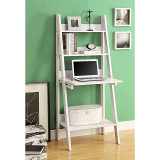 White 61 inch Ladder Bookcase Drop down Desk