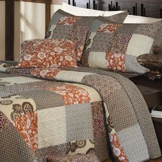 Stella Multicolored Patchwork pattern Quilted Cotton 3 piece Bedspread Set
