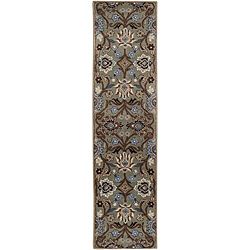 Hand tufted Floral Medallion Green Wool Rug (2 X 8)