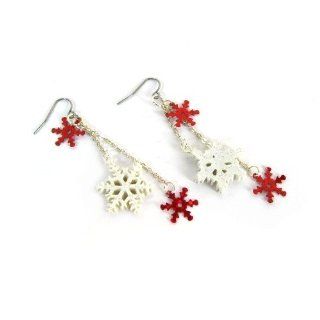 Let it Snow Holiday Costume Earrings, Twinkling Red Color Snowflakes Jewelry