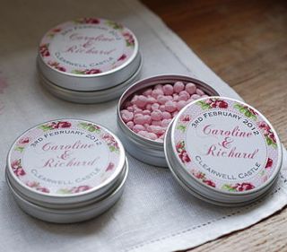 15 personalised rambling rose favour tins by mooks design