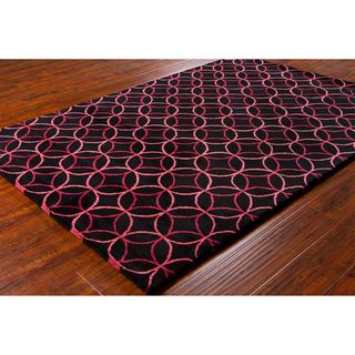 Allie Handmade Geometric Black Wool Rug With Canvas Backing (5 X 76)