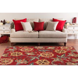 Meticulously Woven Contemporary Red Floral Framlingham Rug (53 X 76)