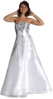 Tube Top Black Beadwork on White Formal Prom Dress