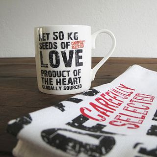 valentine's promotion love mug and tea towel by chocolate creative home accessories