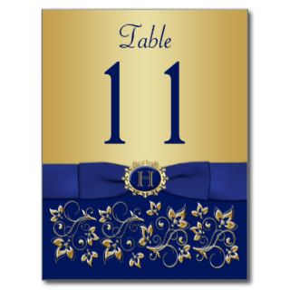 PRINTED RIBBON Blue Gold Table Number Postcard
