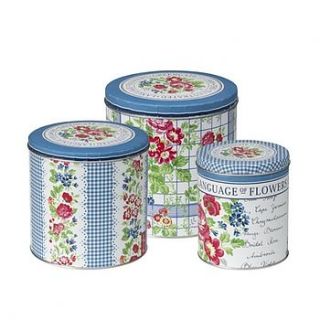 set of three garden check storage tins by country touches