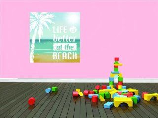 Life Is Better At The Beach Life Inspirational Quote Ocean Water Home Decor Kitchen Picture Art Image Vinyl Wall   Best Selling Cling Transfer Decal Color 510 Size  40 Inches X 40 Inches   22 Colors Available   Wall Decor Stickers