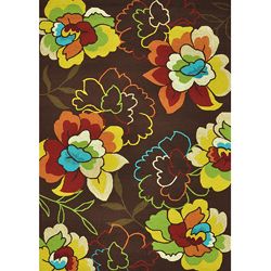 Hand hooked Coventry Brown Floral Indoor/ Outdoor Rug (36 X 56)