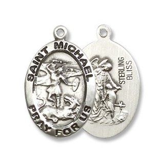 Made in America Small Oval Sterling Silver St. Michael the Archangel Medal Pendant with 18" Sterling Silver Chain in Gift Box Patron Saint of Police Officers & Emt's. Catholic Saint Michael the Archangel Patron Saint of Battle, Emt's, Mar