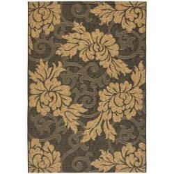 Black/natural Indoor/outdoor Floral patterned Rug (710 X 11)