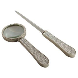 Nickel Plated Letter Opener and Magnifying Glass Set   Fine Magnifying Glass And Letter Opener Set