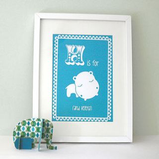 personalised baby’s hippo artwork by hullaballoo