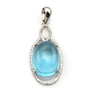 Jade Angel 925 Silver 12x15mm Oval Cut Dome Blue Topaz and Clear CZ Diamonds Pendant Color Blue Jewelry