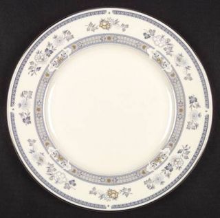 Minton Penrose Dinner Plate, Fine China Dinnerware   Blue Band,Blue,Tan&White Fl