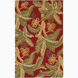 Hand tufted Mandara Red Floral Wool Rug (79 X 106)