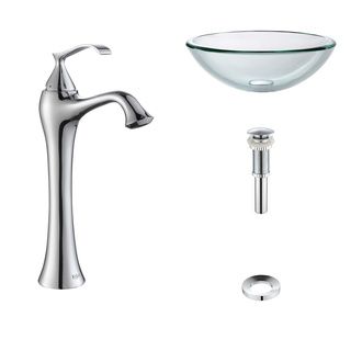 Kraus Clear 19mm Thick Glass Vessel Sink And Ventus Faucet Chrome