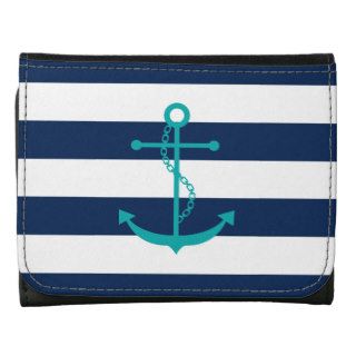 Teal Anchor on Blue Stripes Wallets