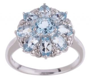 Sterling 1.15 ct tw Aquamarine and Diamond Accent Cluster Ring —