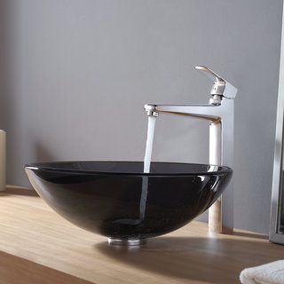 Kraus Bathroom Combo Set Clear Black Glass Vessel Sink/faucet Chrome