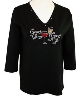 Get Lucky Clothing Womens Novelty Top with Rhinestones,  Good Wine   Good Life