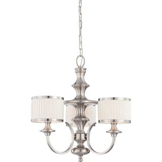 Candice Nickel And Flat Pleated White Shades 3 light Chandelier