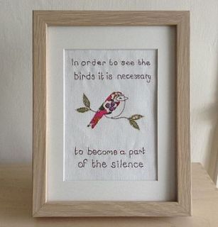 embroidered bird quote picture by caroline watts embroidery