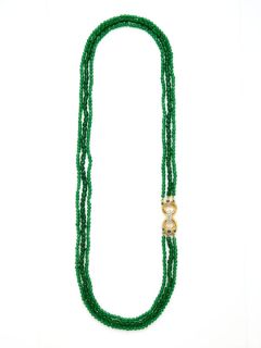 Vintage Crystal Station & Emerald Triple Strand Necklace by Kenneth Jay Lane Vintage