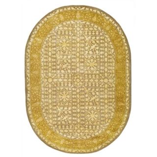 Handmade Majestic Beige/light Gold Oval N. Z. Wool Rug (76 X 96)