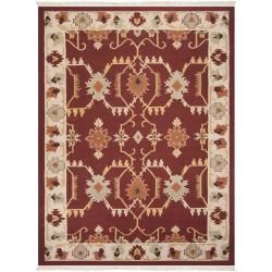 Hand woven Multicolored Burgundy Portage New Zealand Wool Rug (8 X 11)