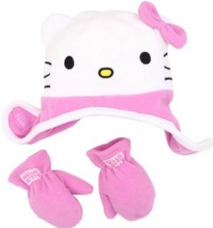 Hello Kitty Girls 2 6X Toddler Hat And Mittens Set, White/Pink, One Size Clothing