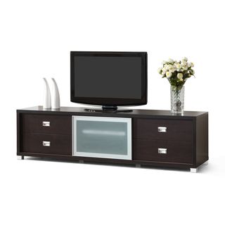 Botticelli Brown Modern TV Stand with Frosted Glass Door Baxton Studio Entertainment Centers
