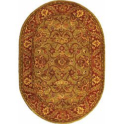 Safavieh Handmade Golden Jaipur Green/ Rust Wool Rug (76 X 96 Oval)
