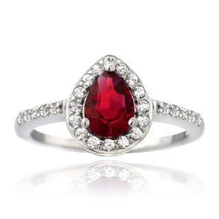 Sterling Silver Created Ruby & White Sapphire Teardrop Ring Jewelry