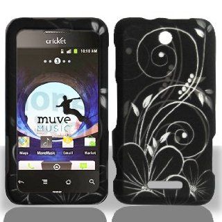 ZTE Score X500 X 500 Black with White Floral Flowers Vines Design Snap On Hard Protective Cover Case Cell Phone Cell Phones & Accessories
