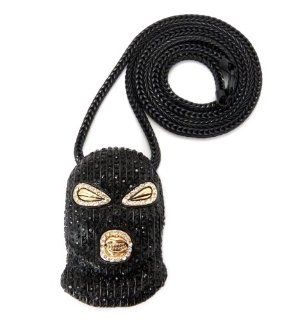 NEW Iced Out Goon Ski Mask Pendant w/With 4mm 36" Franco Chain Bk XP426BP Jewelry