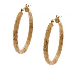 1 1/4 Triple Diamond Cut Hoop Earrings 14K Gold Tube —